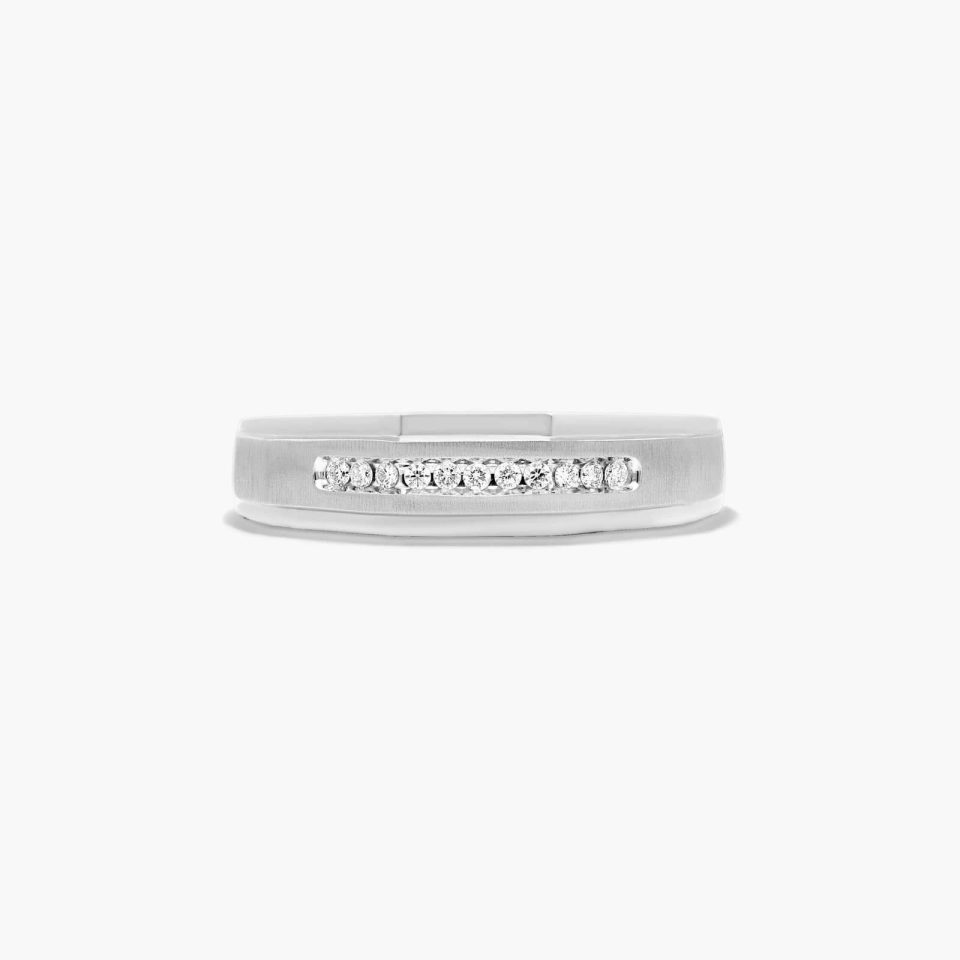 14K White Gold Geometric Channel Set Diamond Ring
