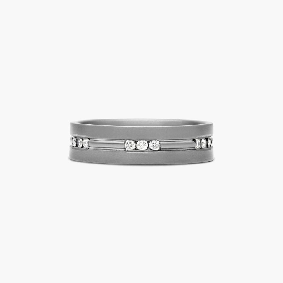 Tantalum 6mm Channel Set Grouped Diamond Comfort Fit Ring
