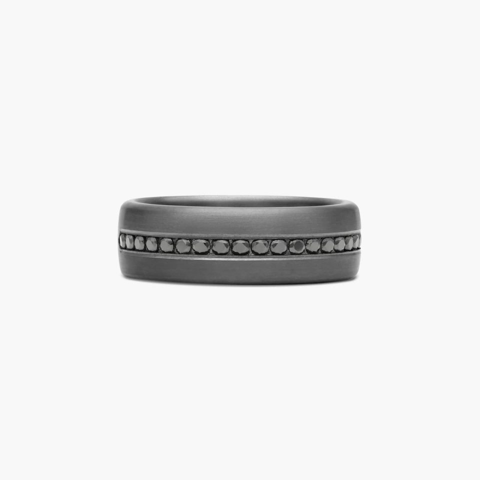 Tantalum 7.5mm Channel Set Black Diamond Satin Finished Comfort Fit Ring