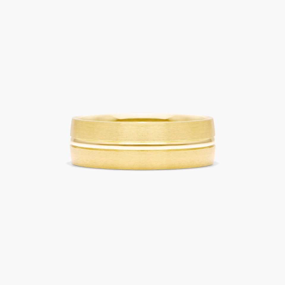 18K Yellow Gold Center Groove Satin Finish Band