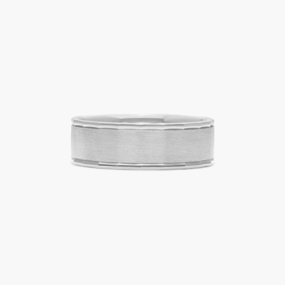 14K White Gold Satin Finish Center and Faceted Edges Band