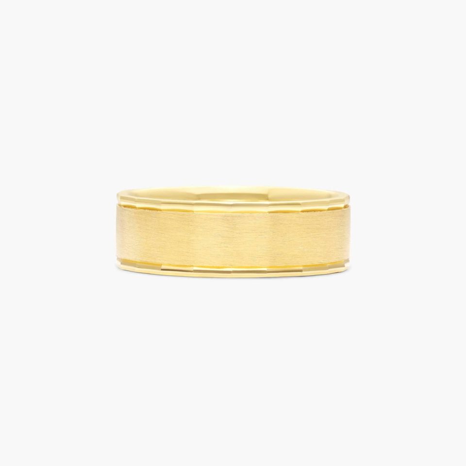 14K Yellow Gold Satin Finish Center and Faceted Edges Band