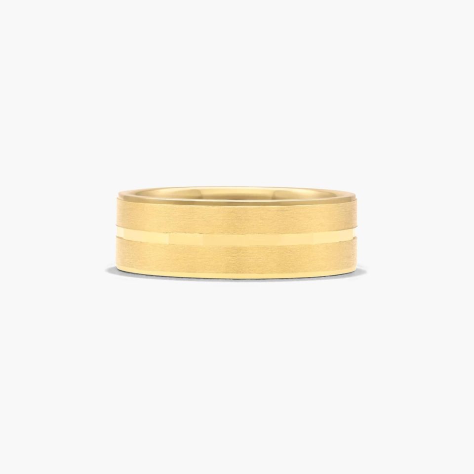 14K Yellow Gold Satin Finish and Faceted Center Groove Band