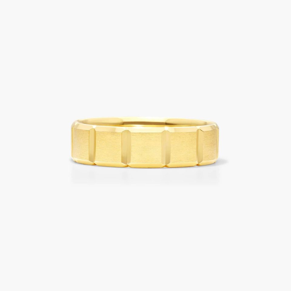 14K Yellow Gold Block Pattern Satin Finish Band