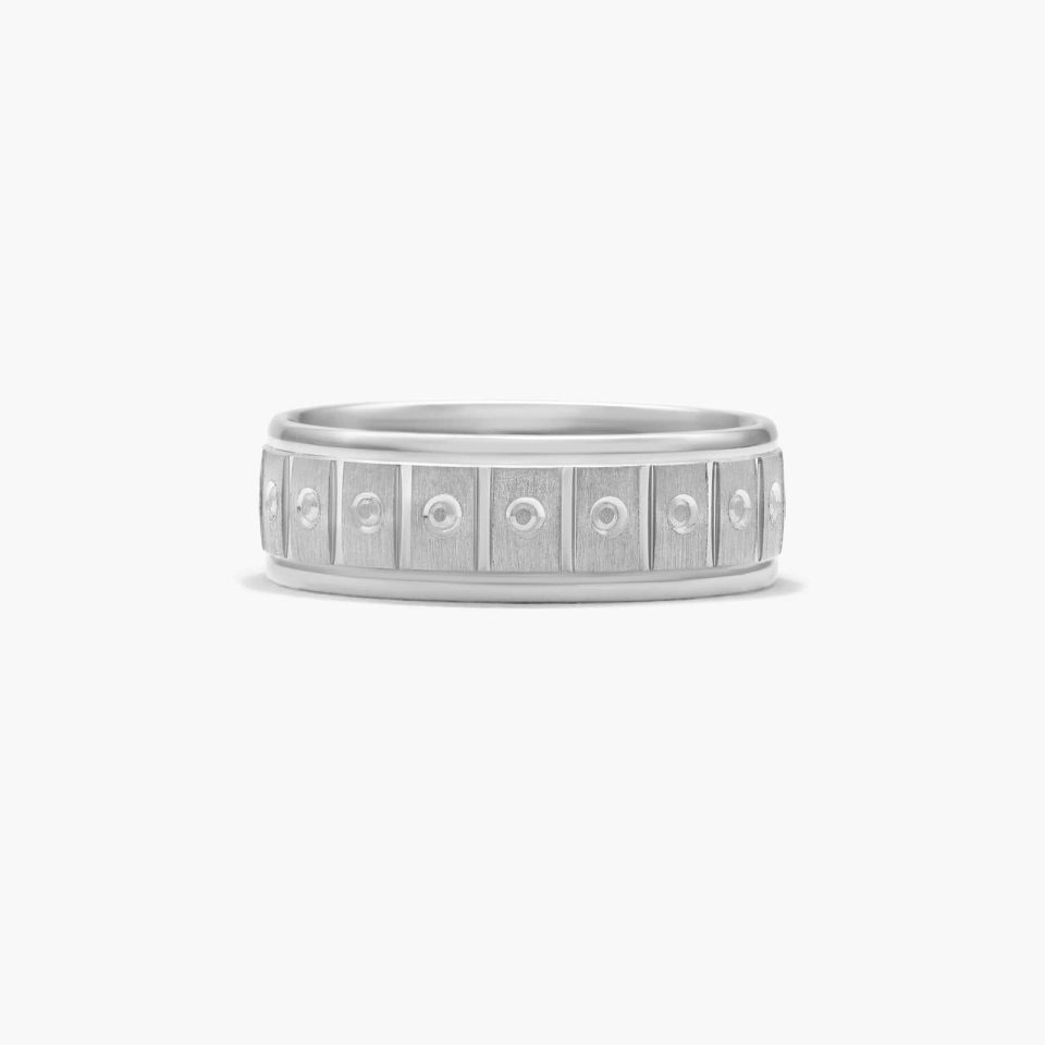 14K White Gold Block and Faceted Cross Satin Finish Band