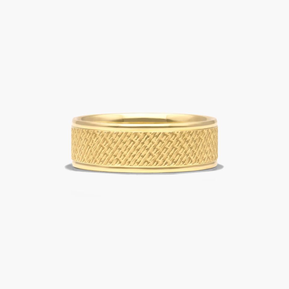 14K Yellow Gold Cross Hatch Design Band