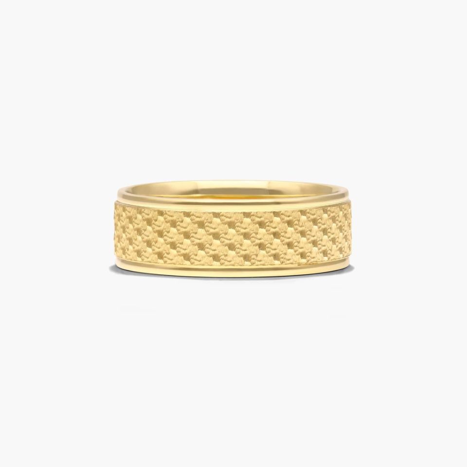 14K Yellow Gold Diamond Pattern Design Band