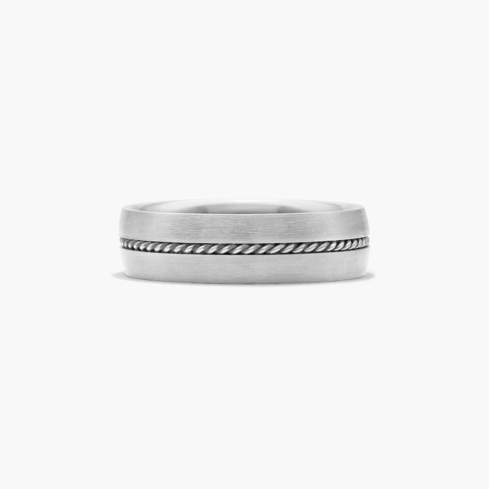 14K White Gold Cable Insert Satin Finish Band