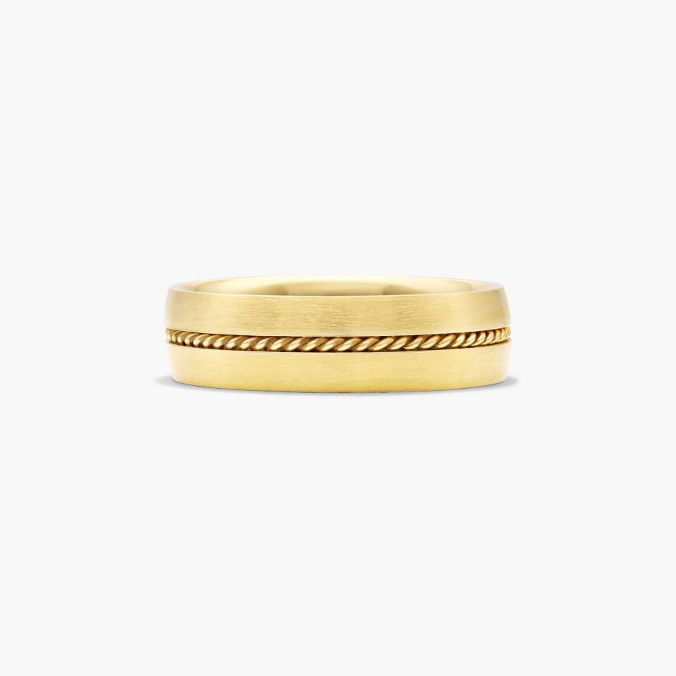 18K Yellow Gold Cable Insert Satin Finish Band