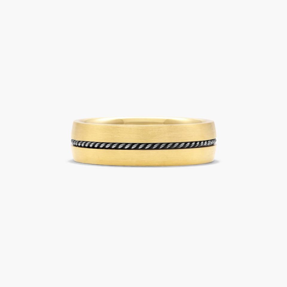 14K Yellow and White Gold Satin Finish with Cable Insert Band