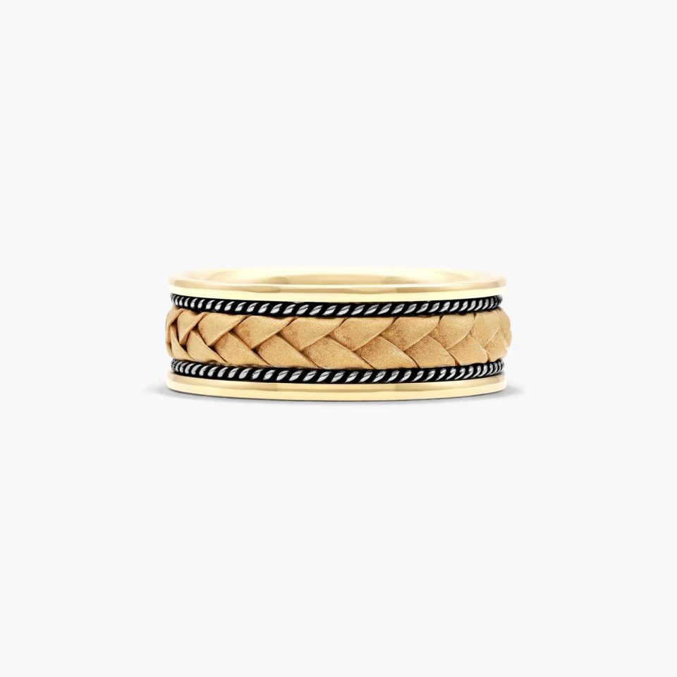 14K Yellow and White Gold Braided Center Band