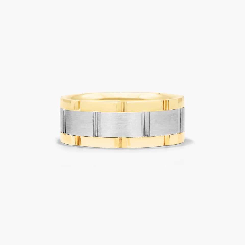 14K Yellow and White Gold Brick Pattern Band