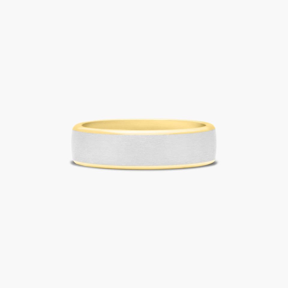 14K Yellow and White Gold Smooth Satin Finish Comfort Fit Band