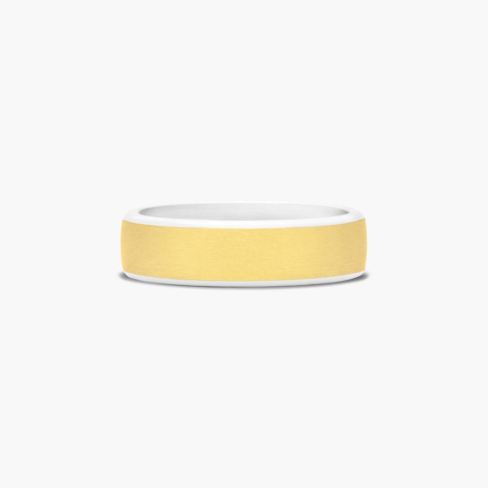 14K White and Yellow Gold Smooth Satin Finish Comfort Fit Band