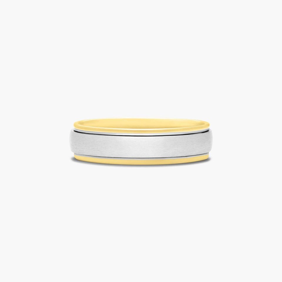 14K Yellow and White Gold Satin Center Comfort Fit Band