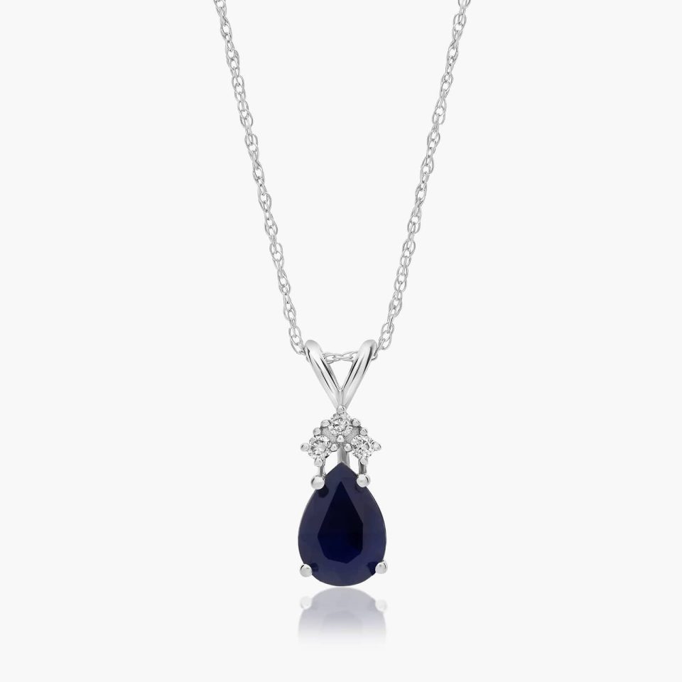 14K White Gold Pear Shaped Birthstone Pendant Necklace