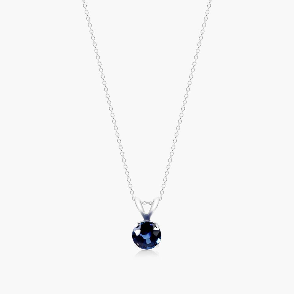 14K White Gold Round Sapphire Birthstone Necklace