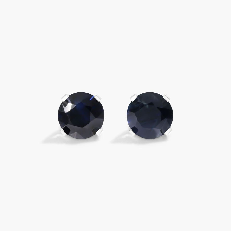 14K White Gold Round Sapphire Birthstone Earrings
