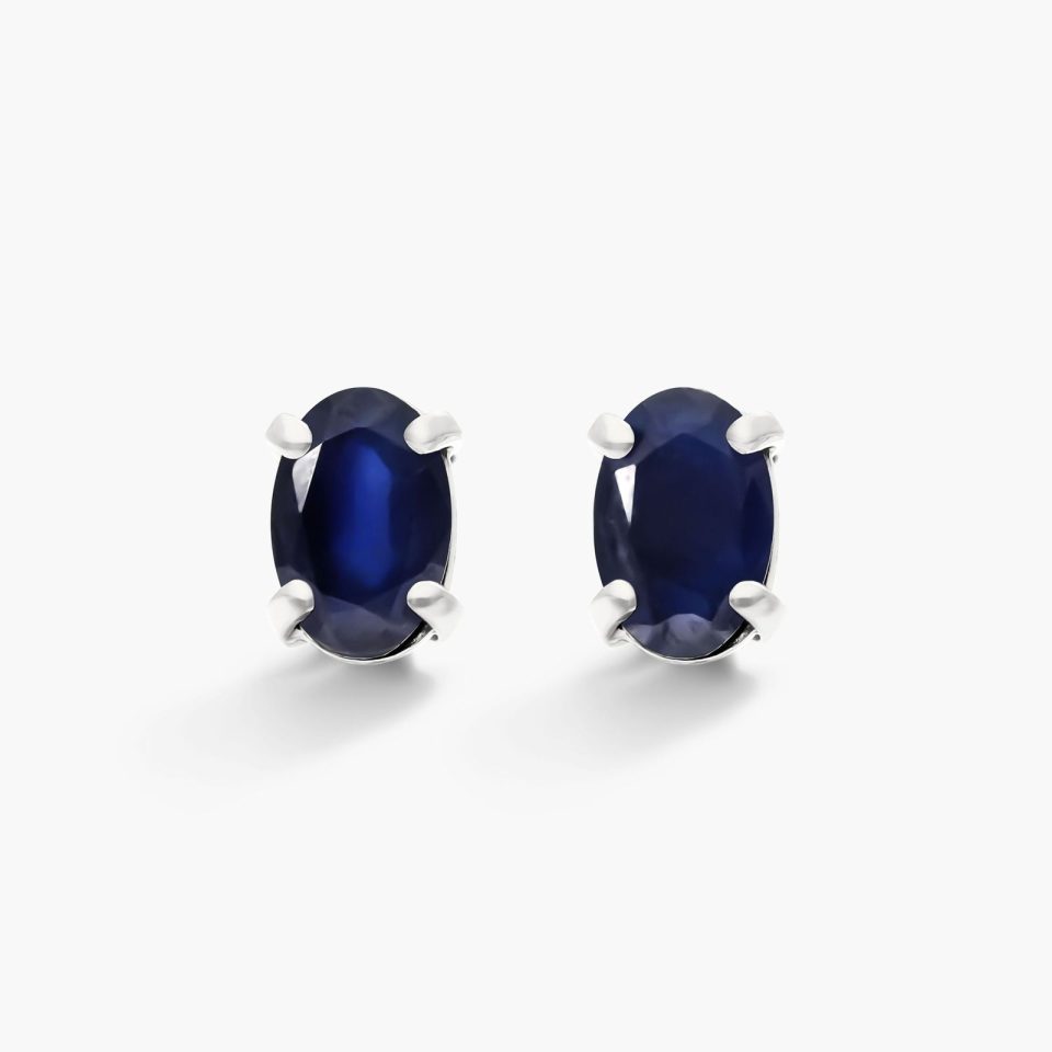 14K White Gold Oval Sapphire Birthstone Earrings