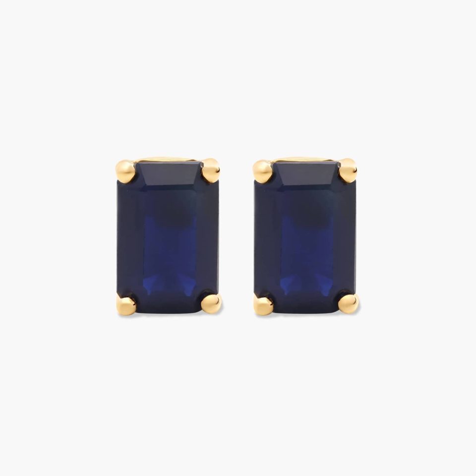 14K Yellow Gold Emerald Cut Sapphire Birthstone Stud Earrings
