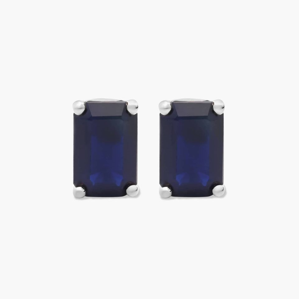 14K White Gold Emerald Cut Sapphire Birthstone Stud Earrings