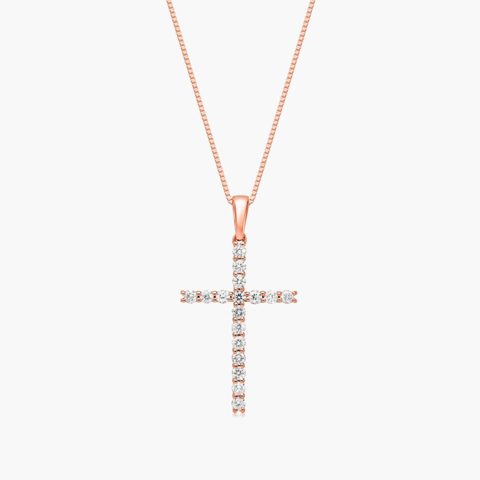 14K Rose Gold Cross Diamond Pendant(Mounting)