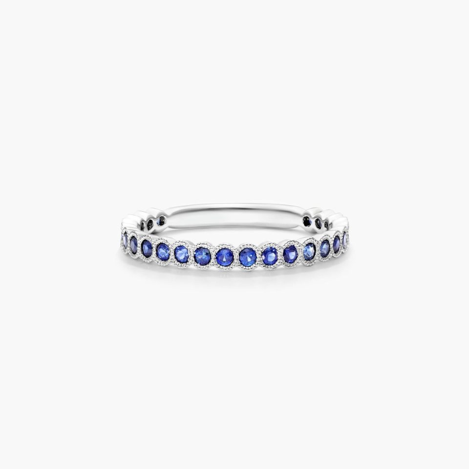 14K White Gold Milgrain Bezel Sapphire Birthstone Ring