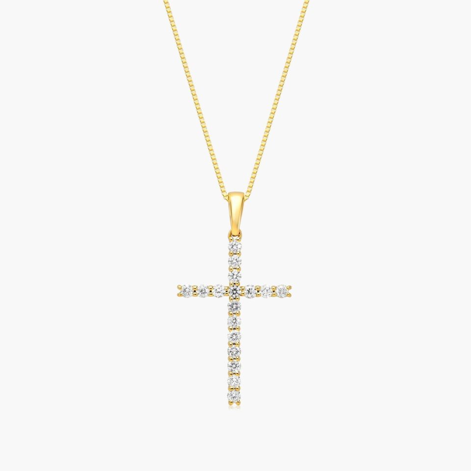 14K Yellow Gold Cross Diamond Pendant(Mounting)