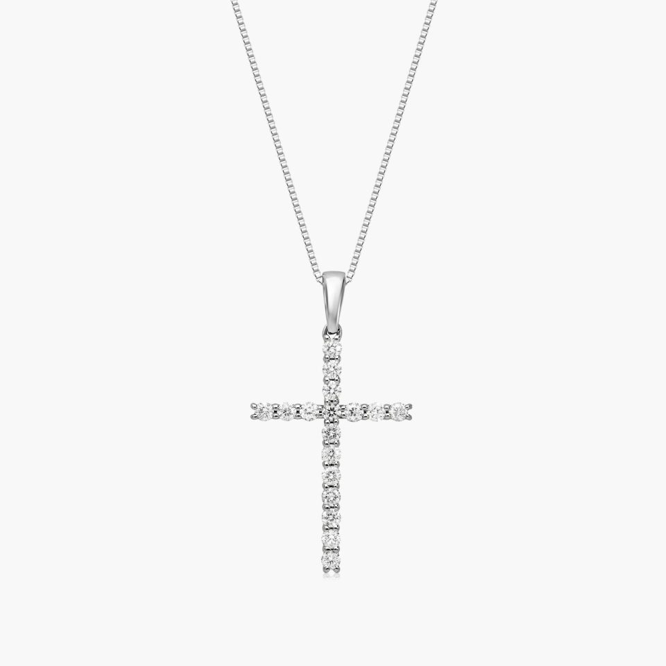 14K White Gold Cross Diamond Pendant(Mounting)