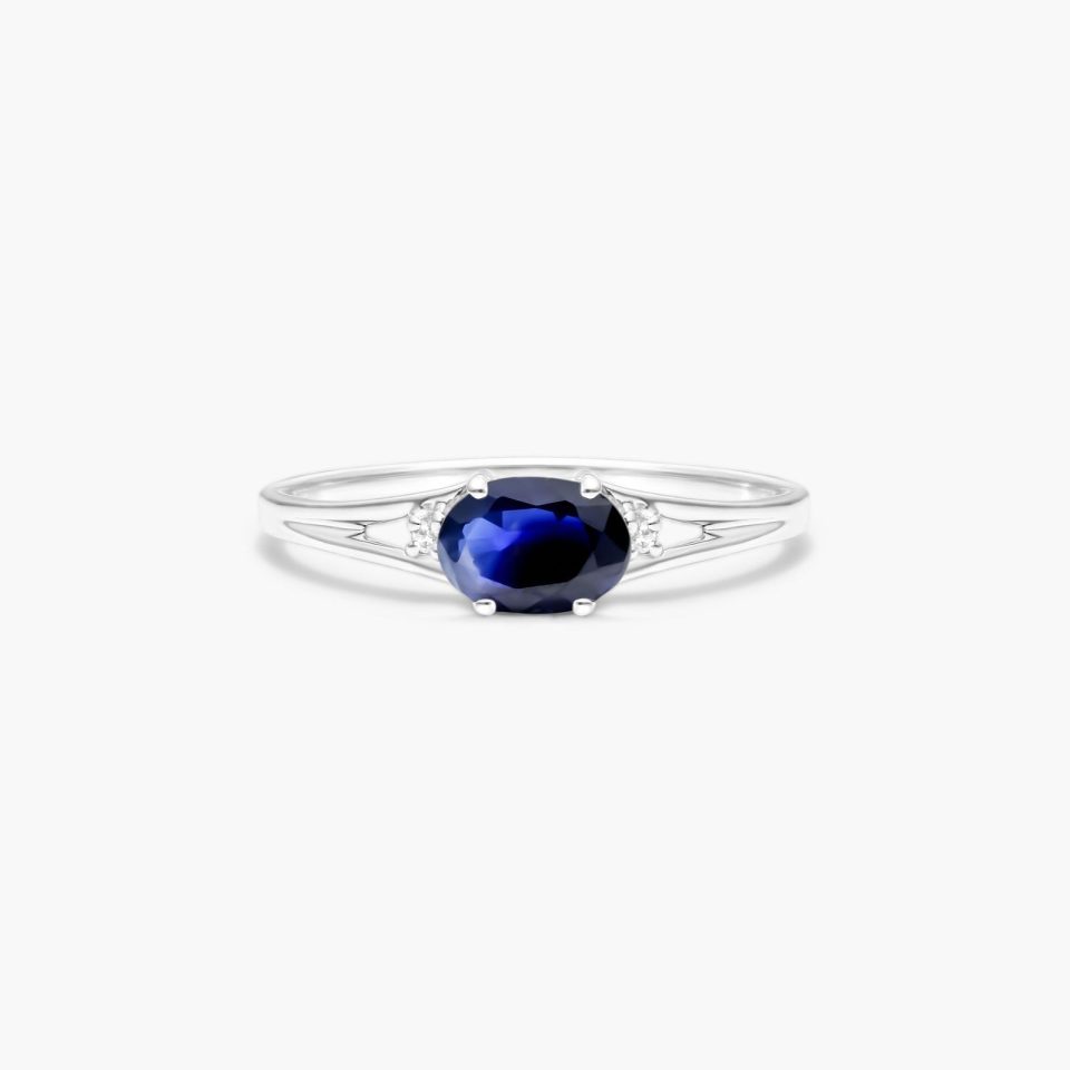 14K White Gold 0.60ct Oval Sapphire Birthstone Ring