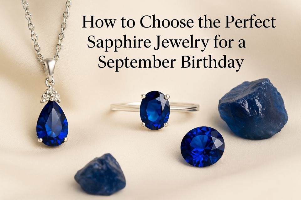Elegant sapphire jewelry for September birthstone gifts including rings and necklaces